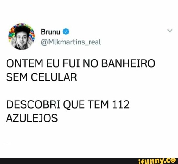ONTEM EU FUI NO BANHEIRO
SEM CELULAR
DESCOBRI QUE TEM 112
AZULEJOS