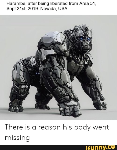 Harambe, after being Iwberated from Area 51,
Sept 215‘, 2019 Nevada, USA
There is o reason
his body went
