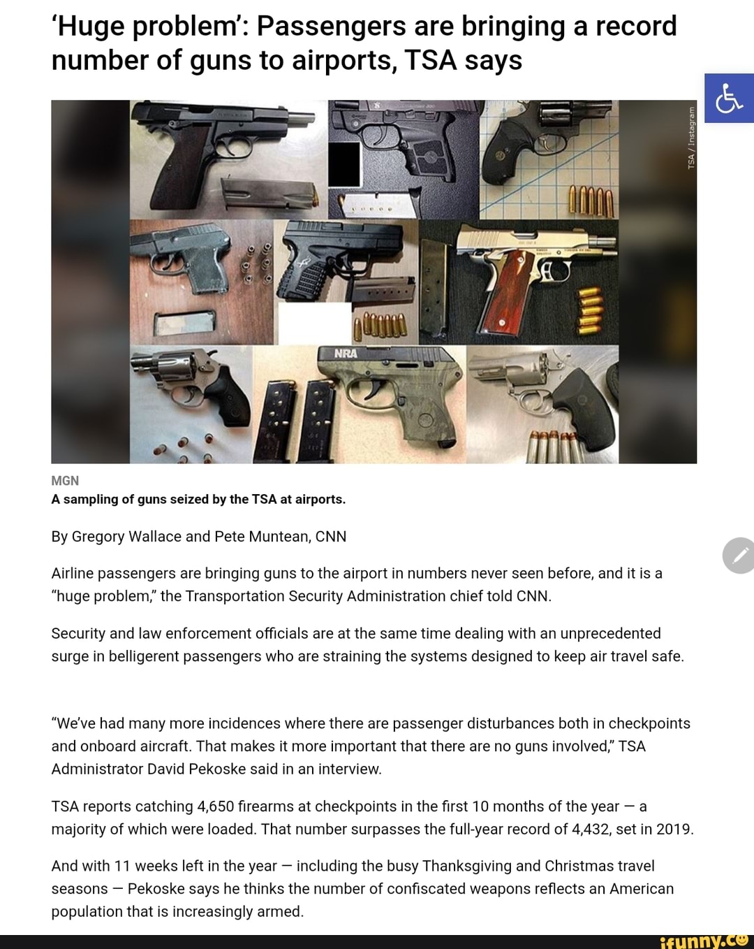'Huge problem' Passengers are bringing a record number of guns to