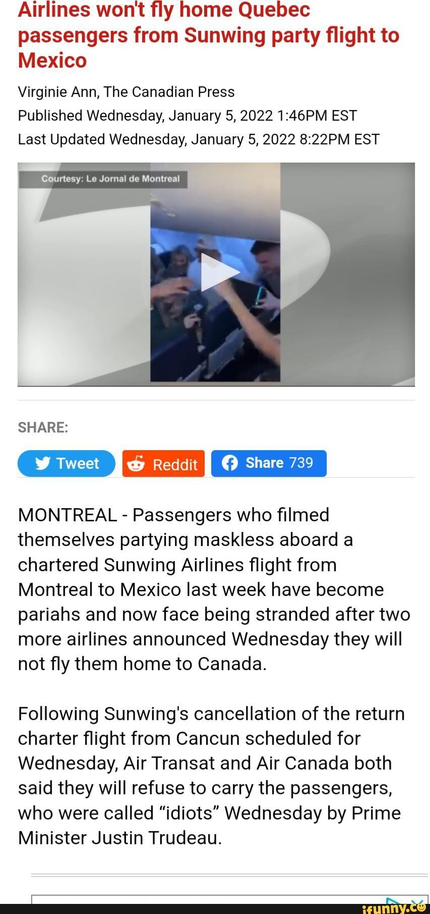 Airlines Wont Fly Home Quebec Passengers From Sunwing Party Flight To Mexico Virginie Ann The