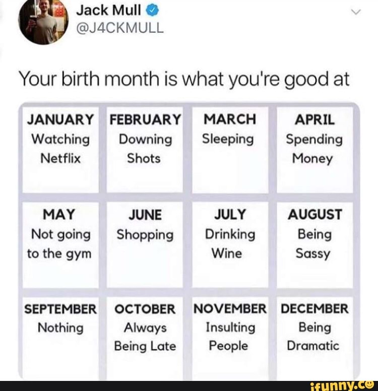 Your birth month is what you're good at JANUARY FEBRUARY MARCH APRIL ...