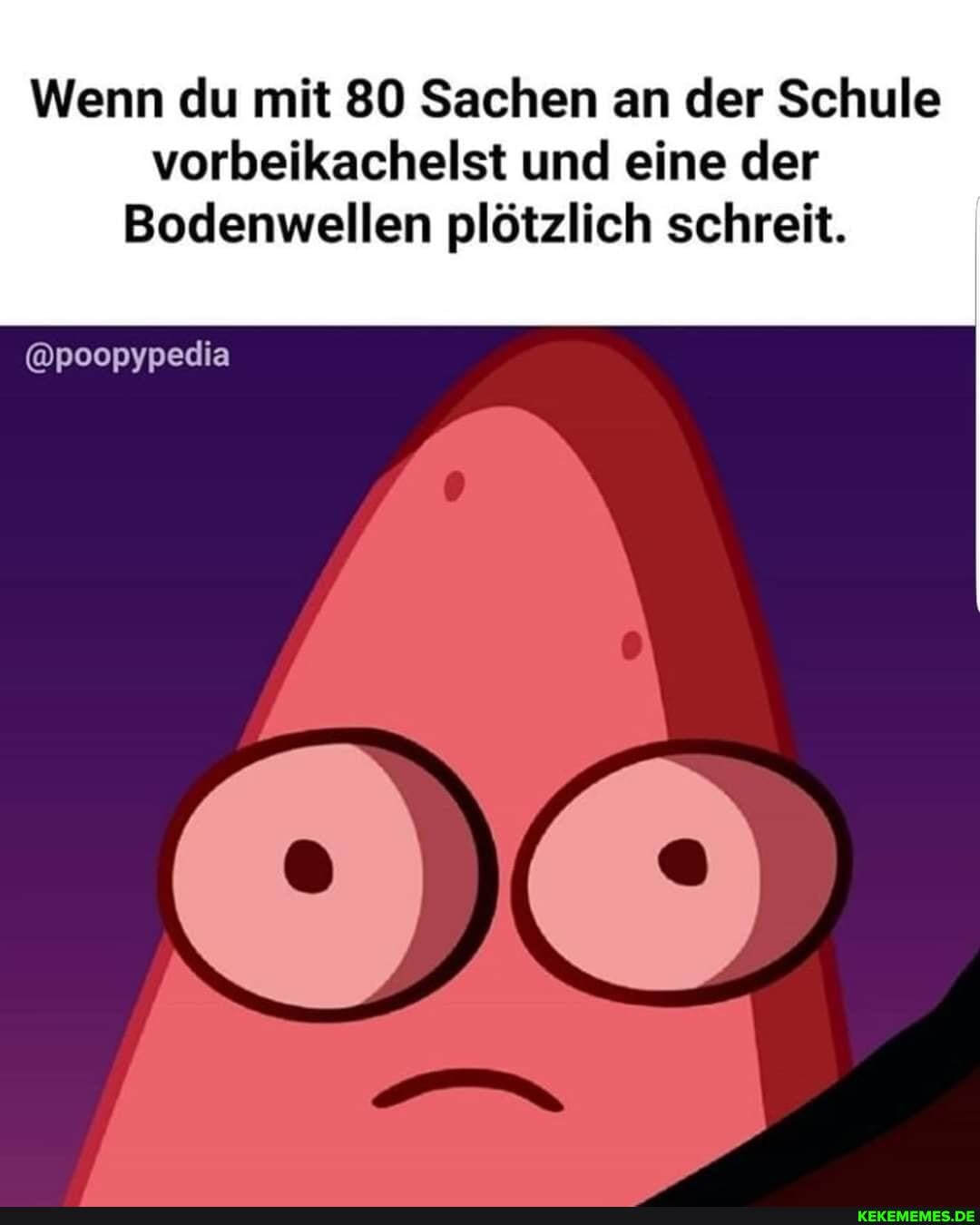 Wenn du mit 80 Sachen an der Schule
vorbeikachelst und eine der
Bodenwellen plötzlich schreit.
@poopypedia