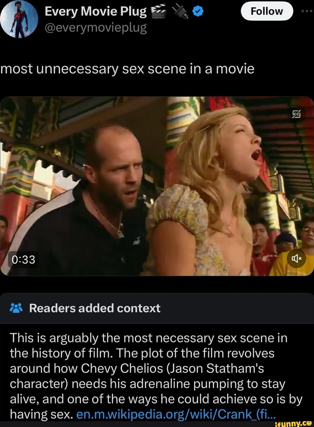 Every Movie Plug @ Follow most unnecessary sex scene in a movie in fa  Readers added context