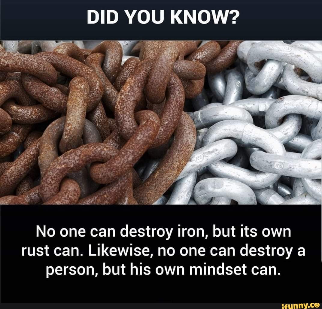 DID YOU KNOW? No one can destroy iron, but its own rust can. Likewise