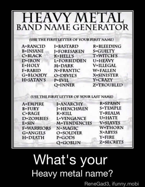 Heavy Metal Band Name Generator Name Os I Anarchy 3 T Realm What S Your Heavy Metal What S Your Heavy Metal Name Ifunny