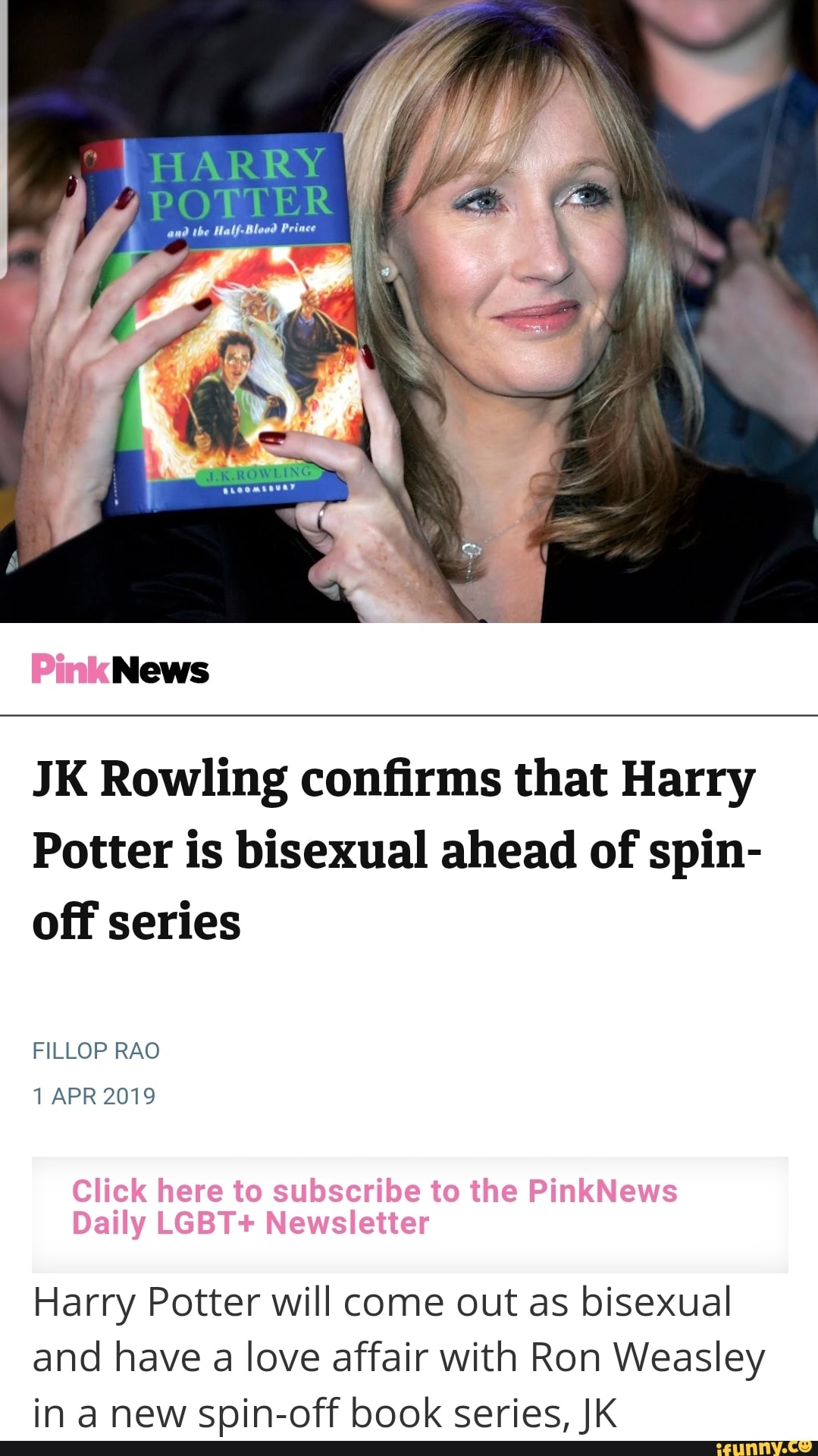 J K Rowling Conﬁrms That Harry Potter Is Bisexual Ahead Of Spin Off Series Fillop Rao ‘1 Apr 1844