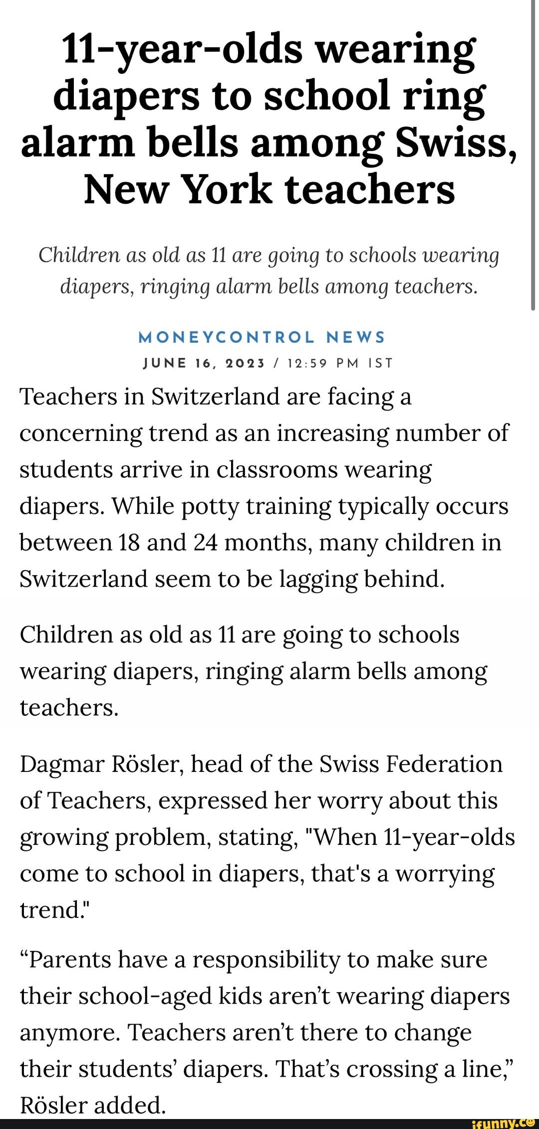 11yearolds wearing diapers to school ring alarm bells among Swiss