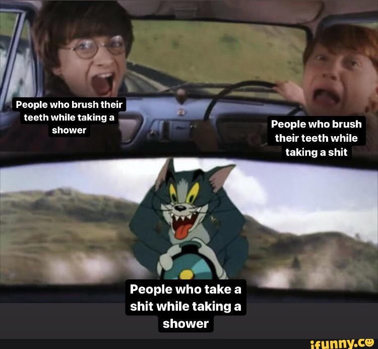 People who brush their teeth while taking a People who brush shower