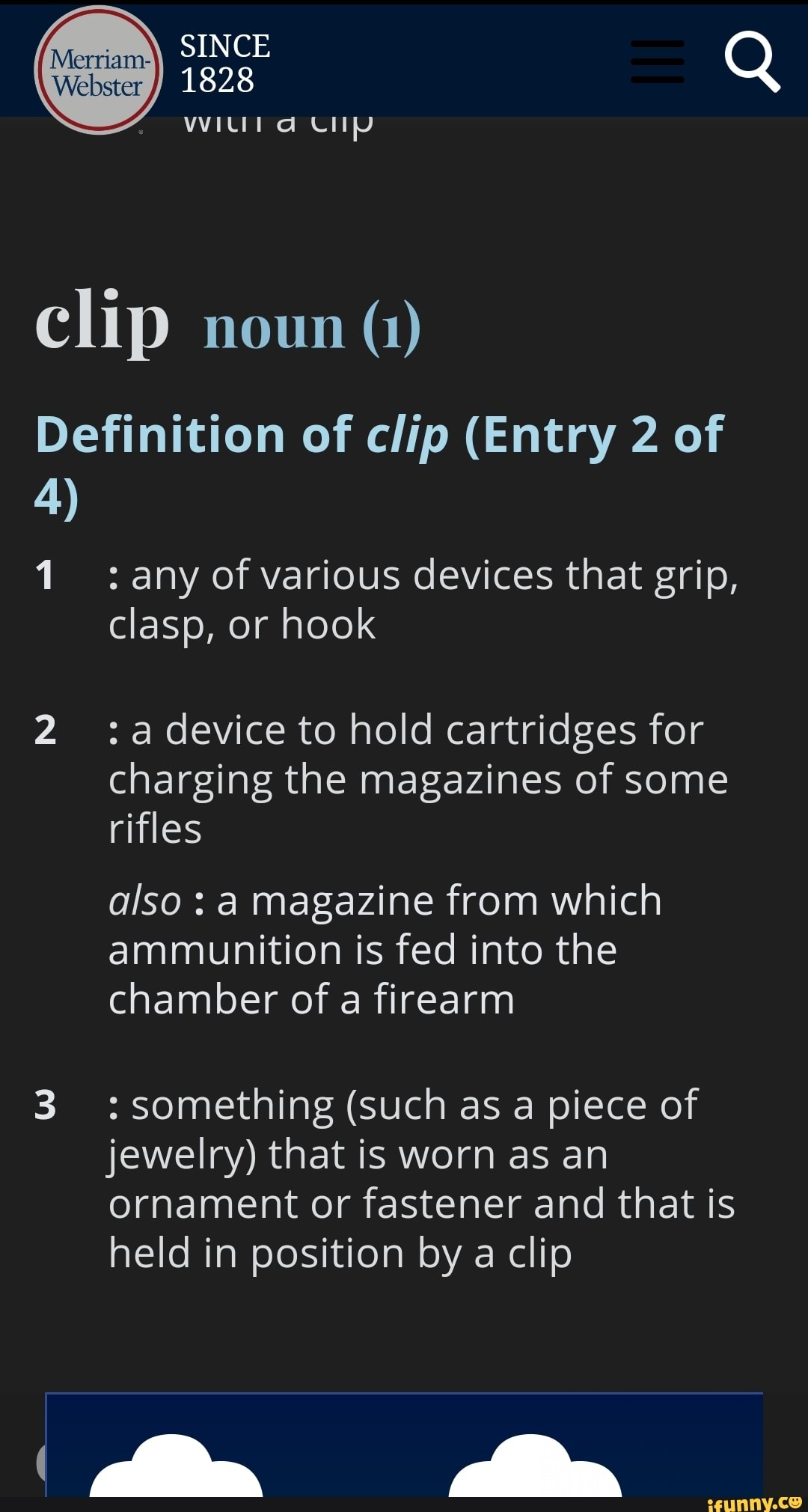 Clip noun (1) Definition of clip (Entry 2 of 1 any of various devices