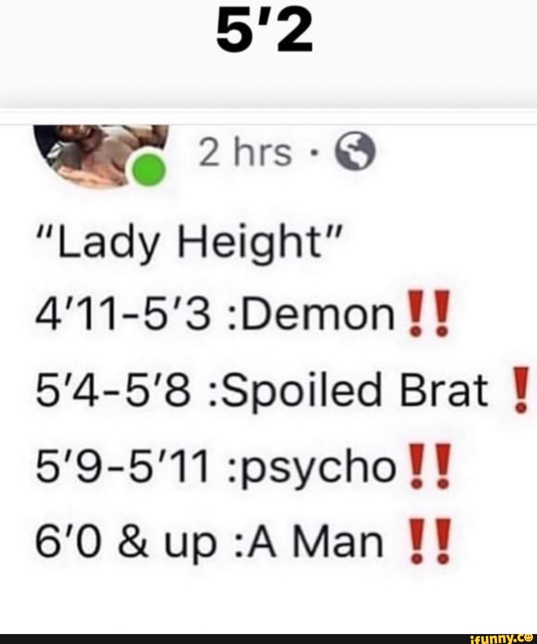 52 Lady Height 411 53 Demon 54 58 Spoiled Brat