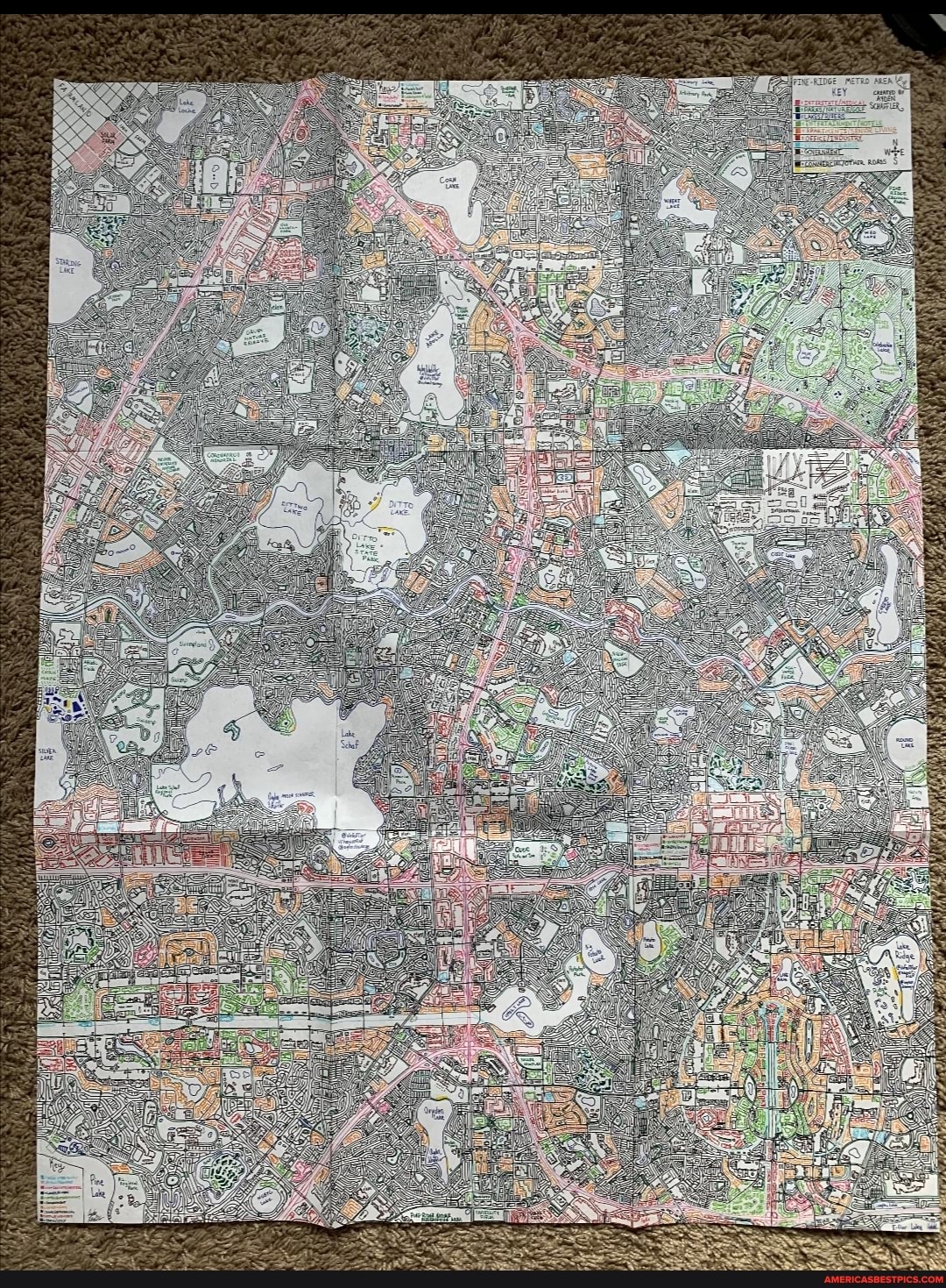 hand, drawn, map, fictional, city, hascerflef