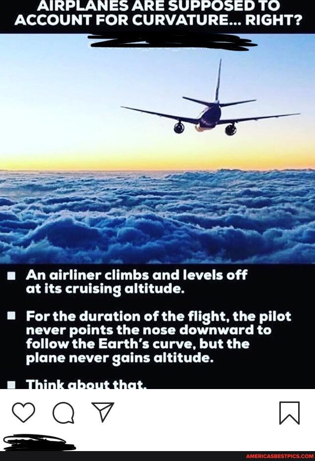 An airliner climbs and levels off at its cruising altitude.
For the duration of the flight, the pilot never points the nose downward to follow the Earth's curve, but the plane never gains altitude.