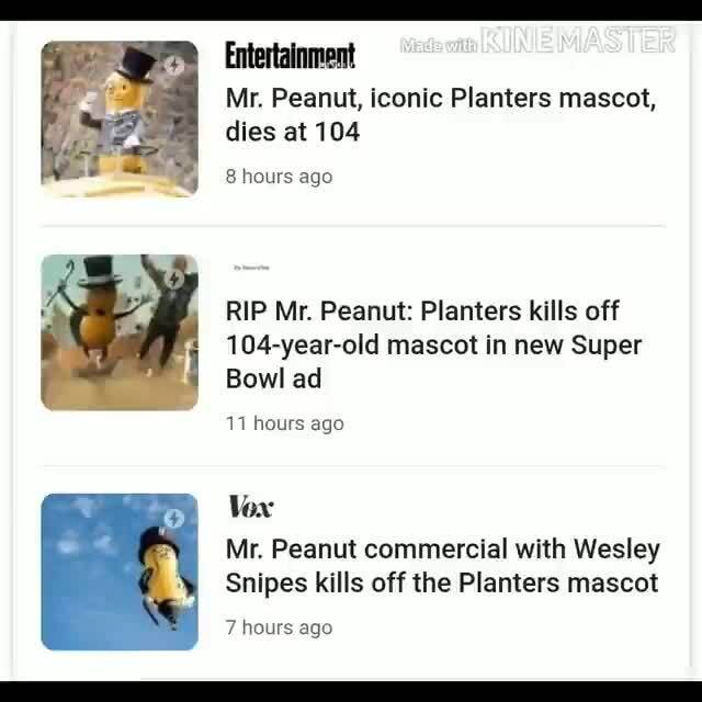 Entertainment Mr. Peanut, iconic Planters mascot, dies at 104 RIP Mr ...