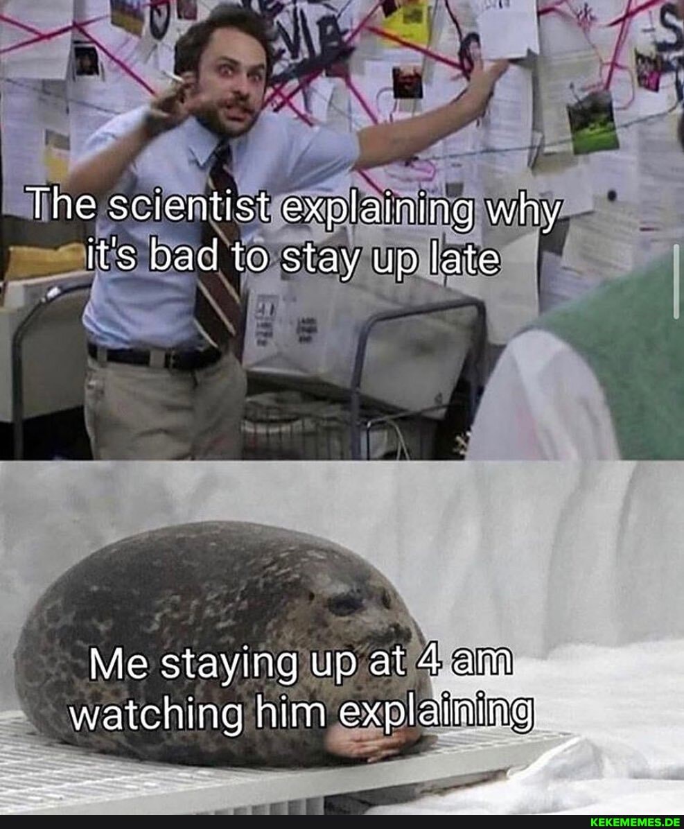 The scientist explaining why it's bad to stay up late
Me staying up at 4 aim watching him explaining