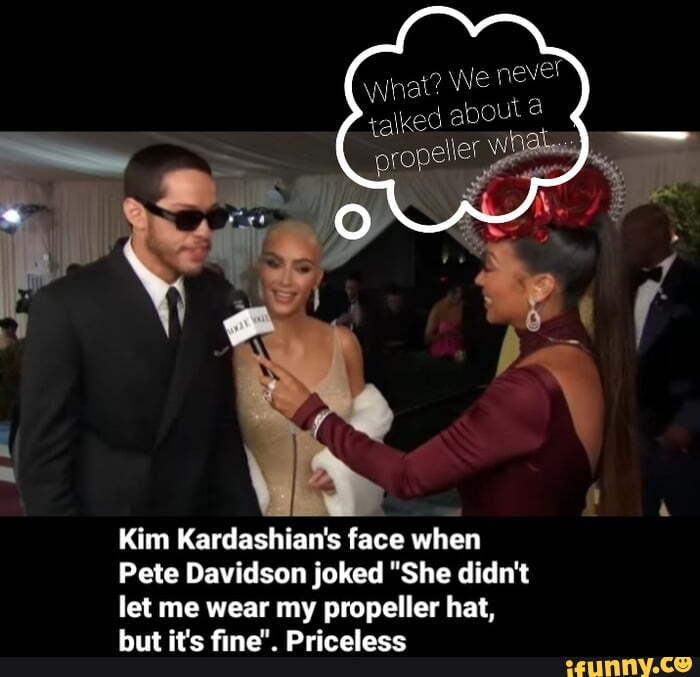 Kim Kardashian's face when Pete Davidson joked "She didn't let me wear