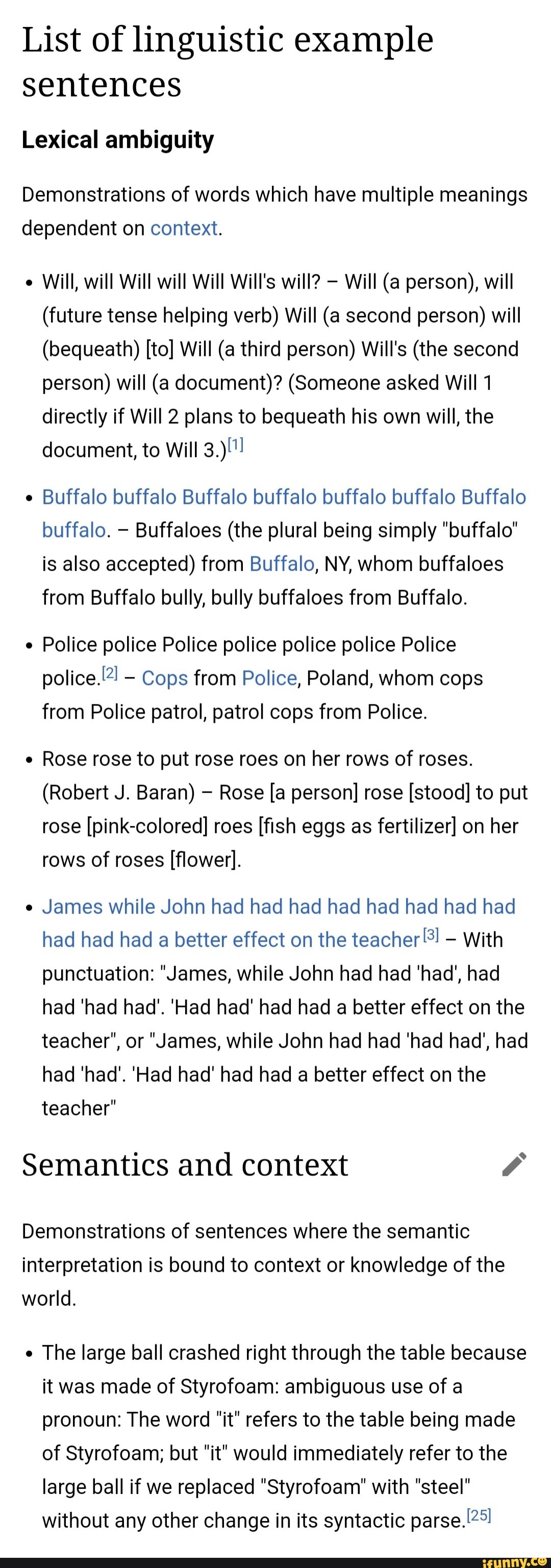 List Of Linguistic Example Sentences Lexical Ambiguity Demonstrations ...