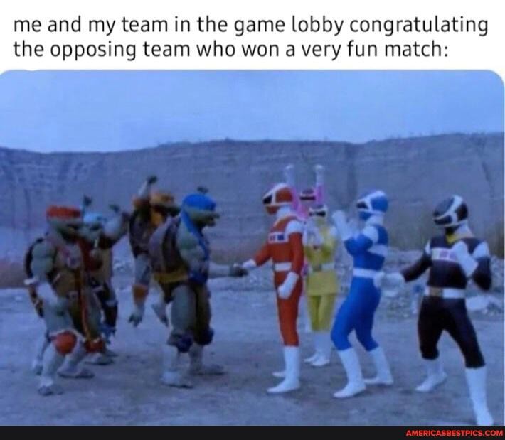 me and my team in the game lobby congratulating the opposing team who won a very fun match: