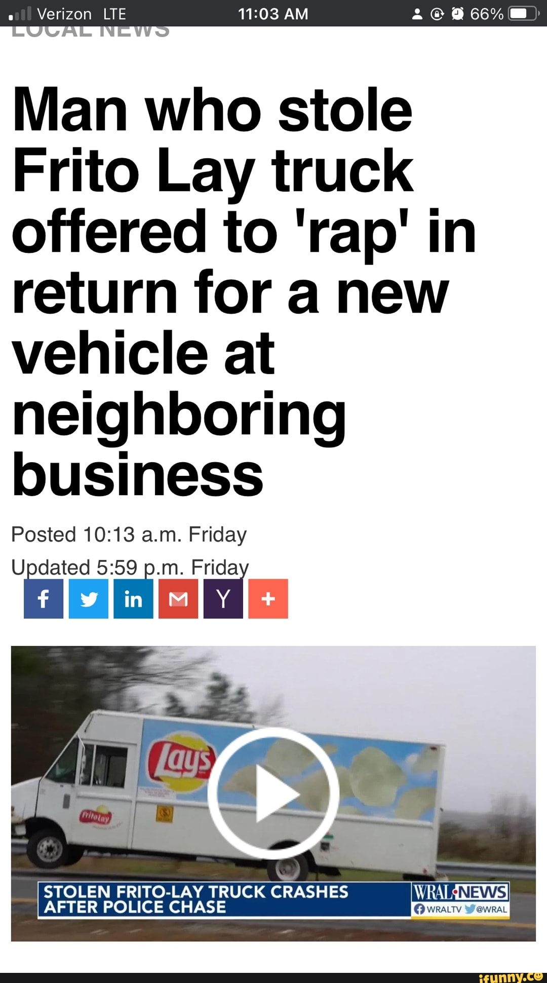 AM INISW Man who stole Frito Lay truck offered to 'rap' in return for a