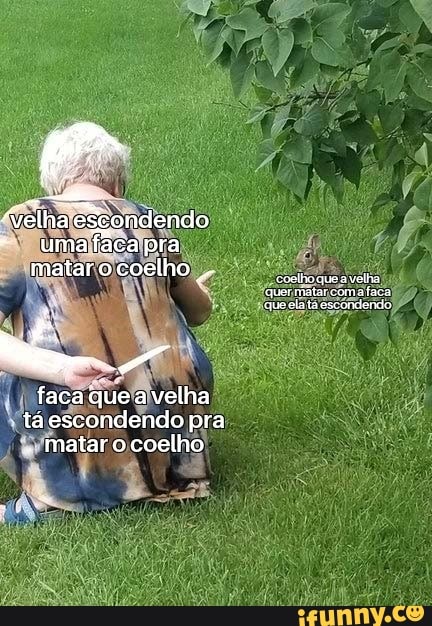 velha esgondendo
Umafaca pra matar o coelho
faca que a velha ta escondendo pra matar coelho