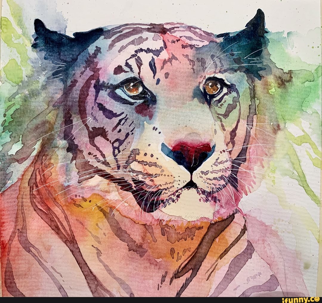 art, animals, painting, tiger, watercolor