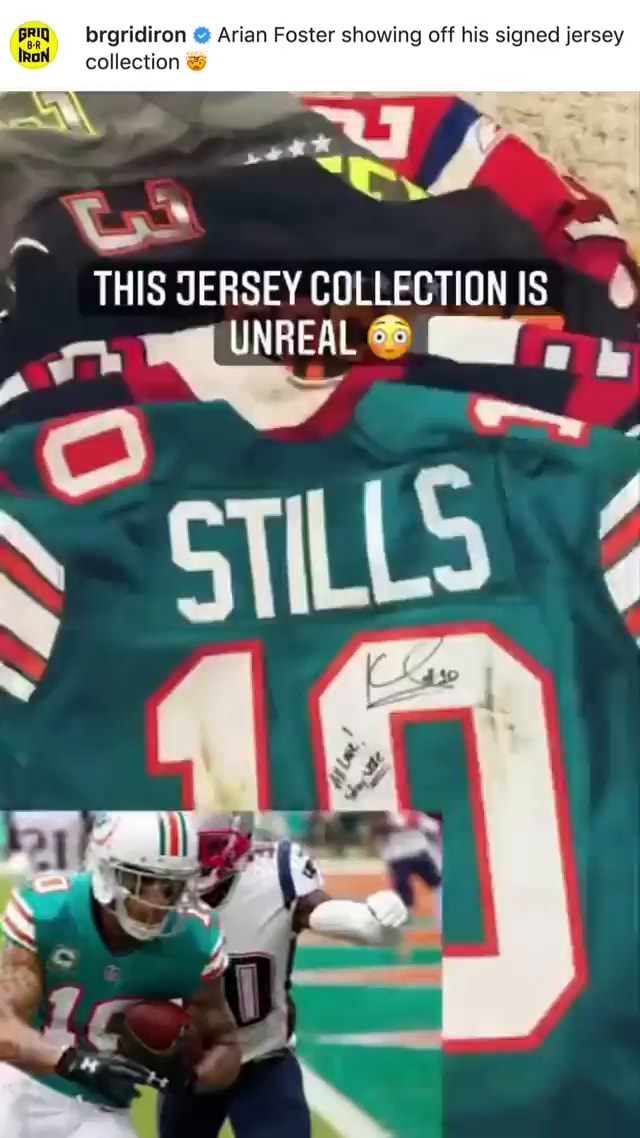 Brgridiron Arian Foster showing off his signed jersey collection