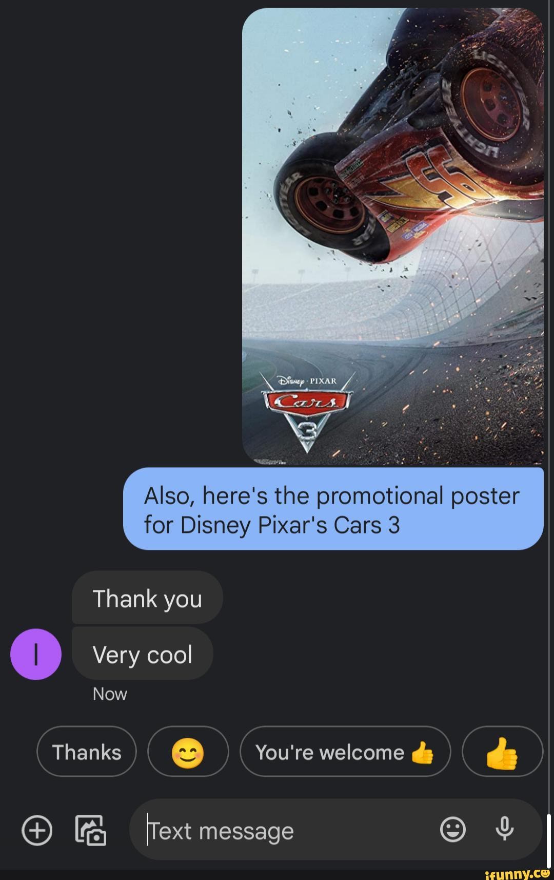 Also, here's the promotional poster for Disney Pixar's Cars 3 Thank you ...