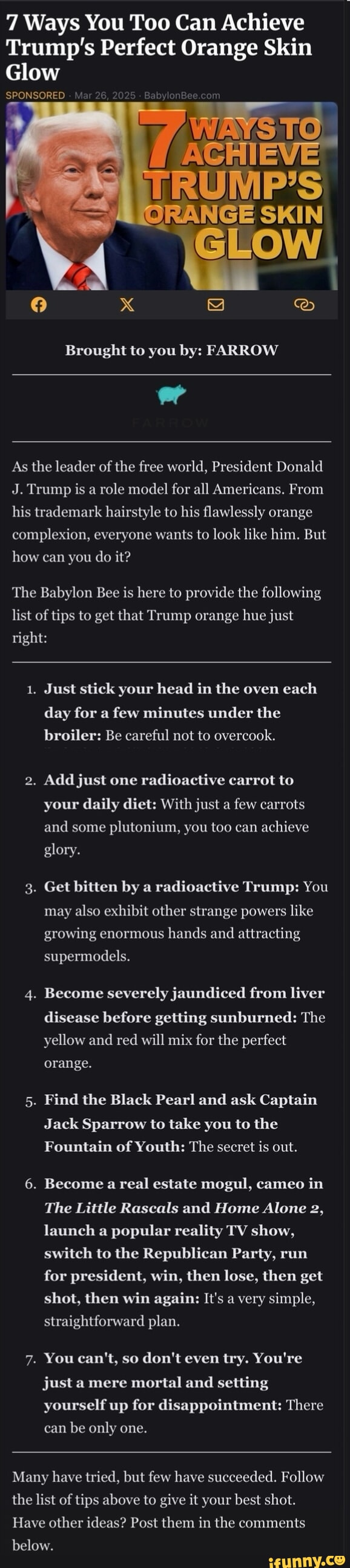 7 Ways You Too Can Achieve Trump's Perfect Orange Skin Glow #BabylonBee