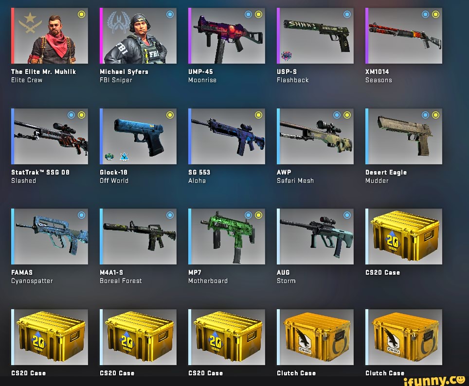 The Elite Mr. Mubllk Michael Syfers
usp-s XM1014
Flashback Seasons
AWP Desert Eagle
Safari Mesh Mudder
AUS Cs20 Case
Starm