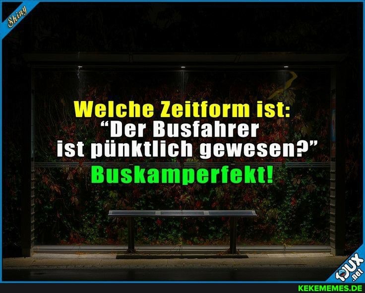 Welche Zeitform ist:
"Der Busfahrer ist pünktlich gewesen?"
Buskamperfekt!