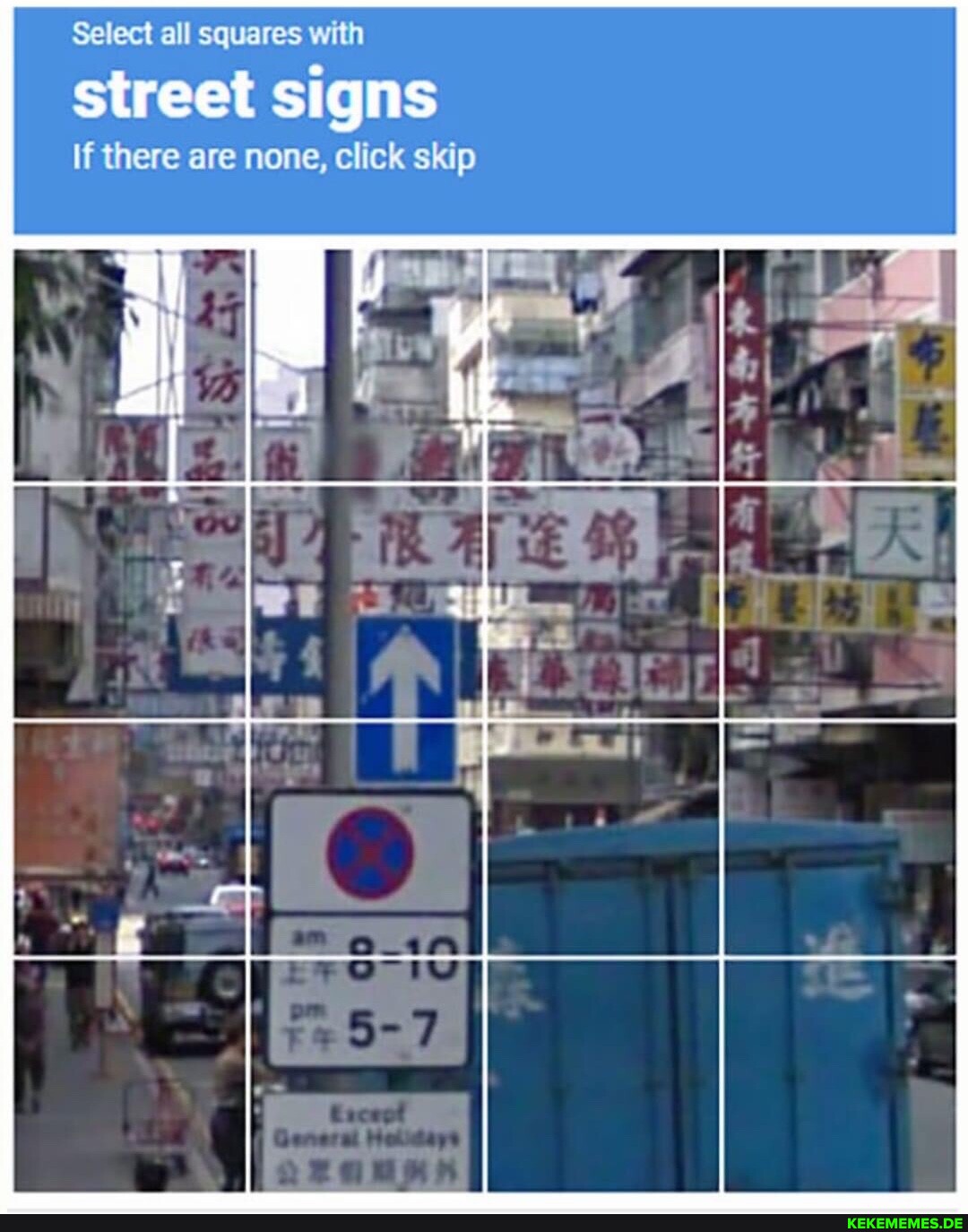 Select all squares with street signs if there are none, click skip