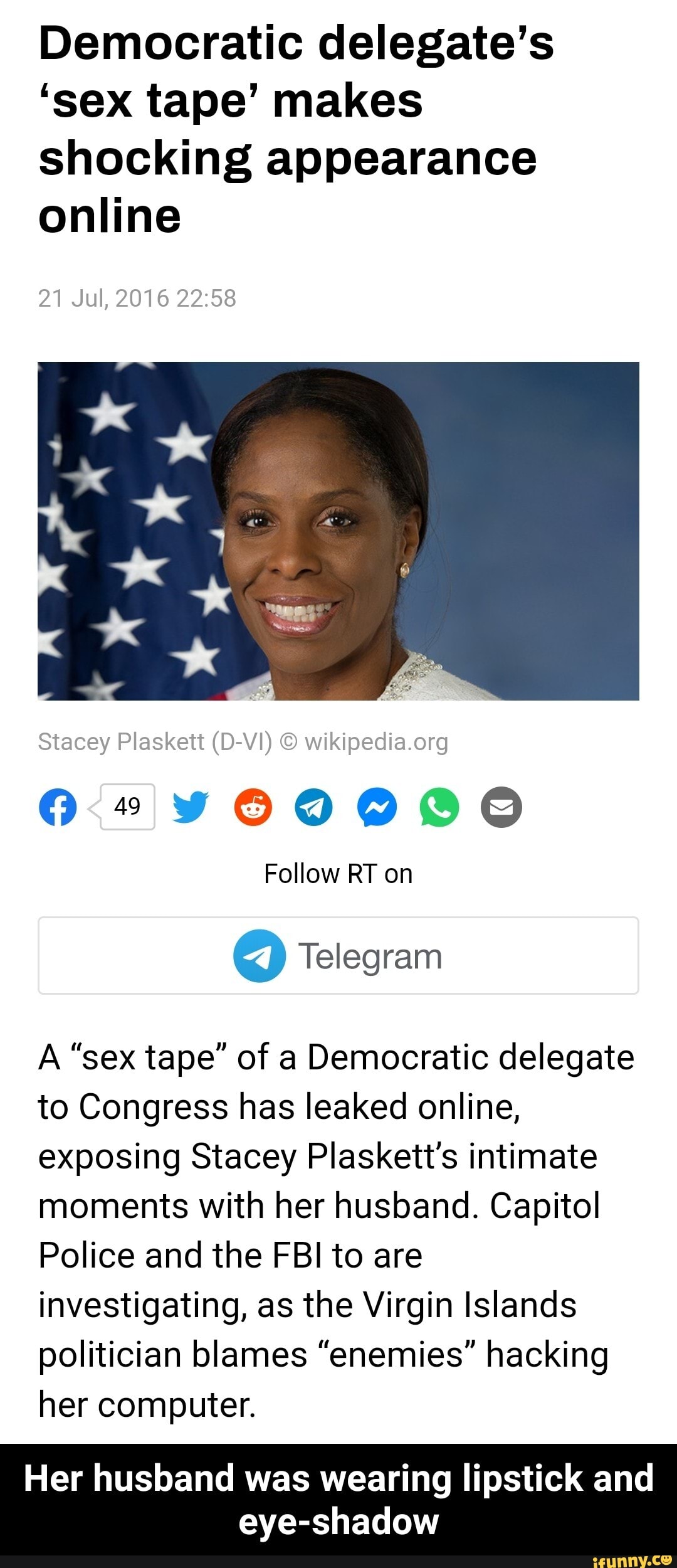 Democratic Delegates Sex Tape Makes Shocking Appearance Online 21 Jul 2016 Stacey Plaskett 6660