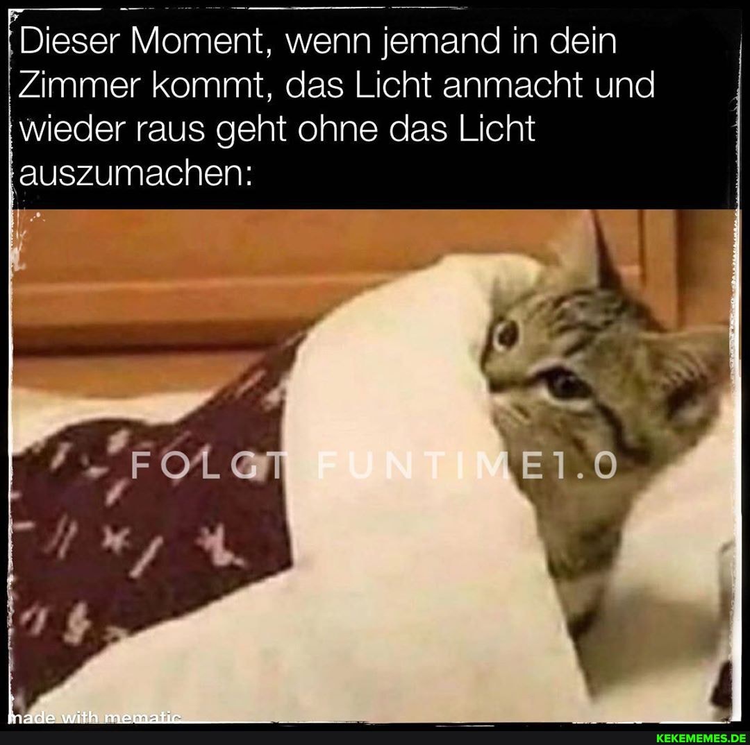 Dieser Moment, wenn jemand in dein
Zimmer kommt, das Licht anmacht und wieder raus geht ohne das Licht auszumachen:
1E1.0