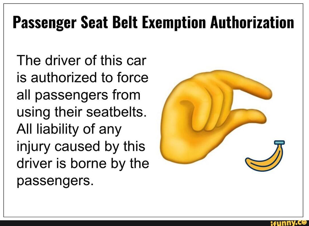 Passenger Seat Belt Exemption Authorization The driver of this car is authorized to force all