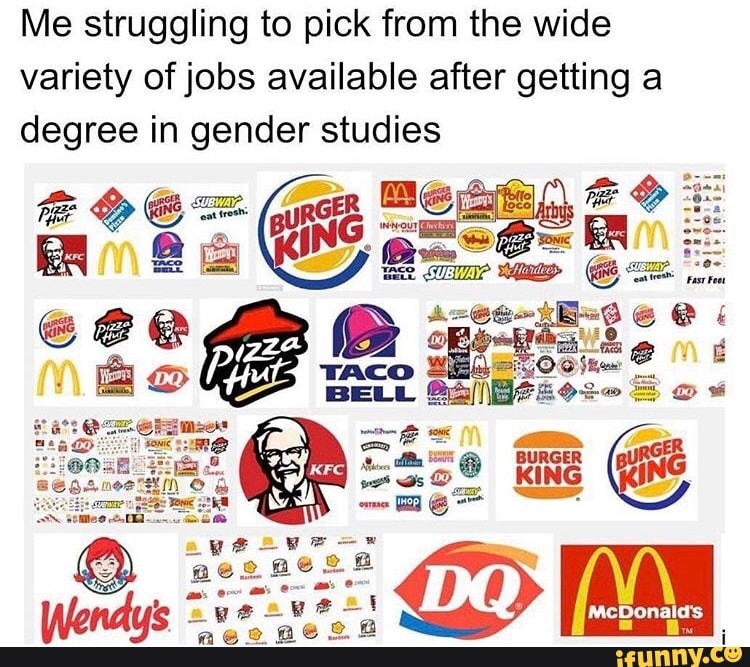 Me struggling to pick from the wide variety of jobs available after getting a degree in gender studies
GEE ra me
BELL