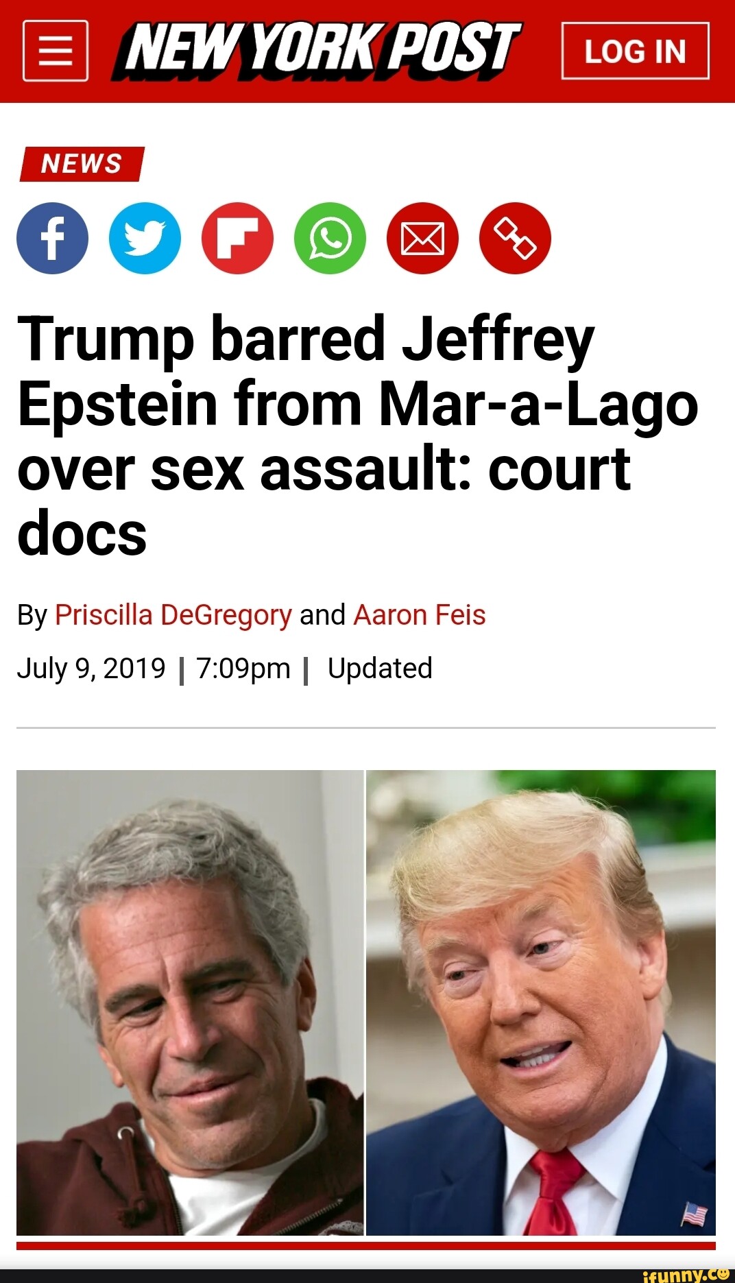 [=I NEW YORK POST LOG IIN NEWS Trump Barred Jeffrey Epstein From Mar-a ...