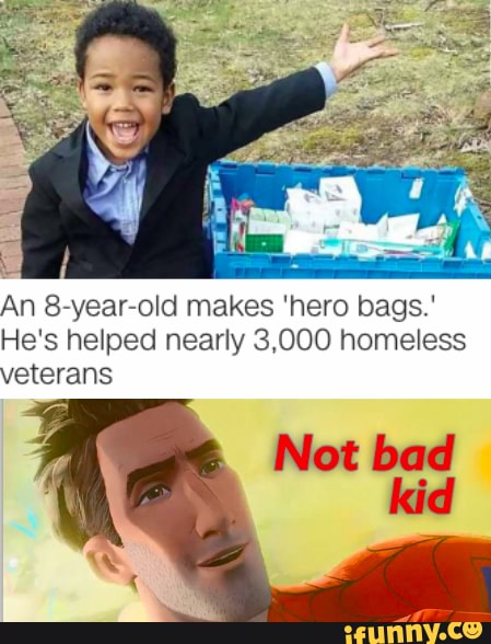 An 8-year-old makes 'hero bags.'
He's helped nearly 3,000 homeless
veterans