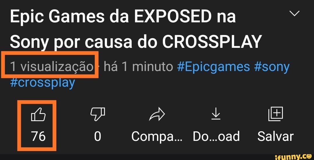 Epic Games da EXPOSED na
Sony por causa do CROSSPLAY
ha 1 minuto #Epicgames #sony
FCTOSSplay
76 Compa... Do..oad Salvar