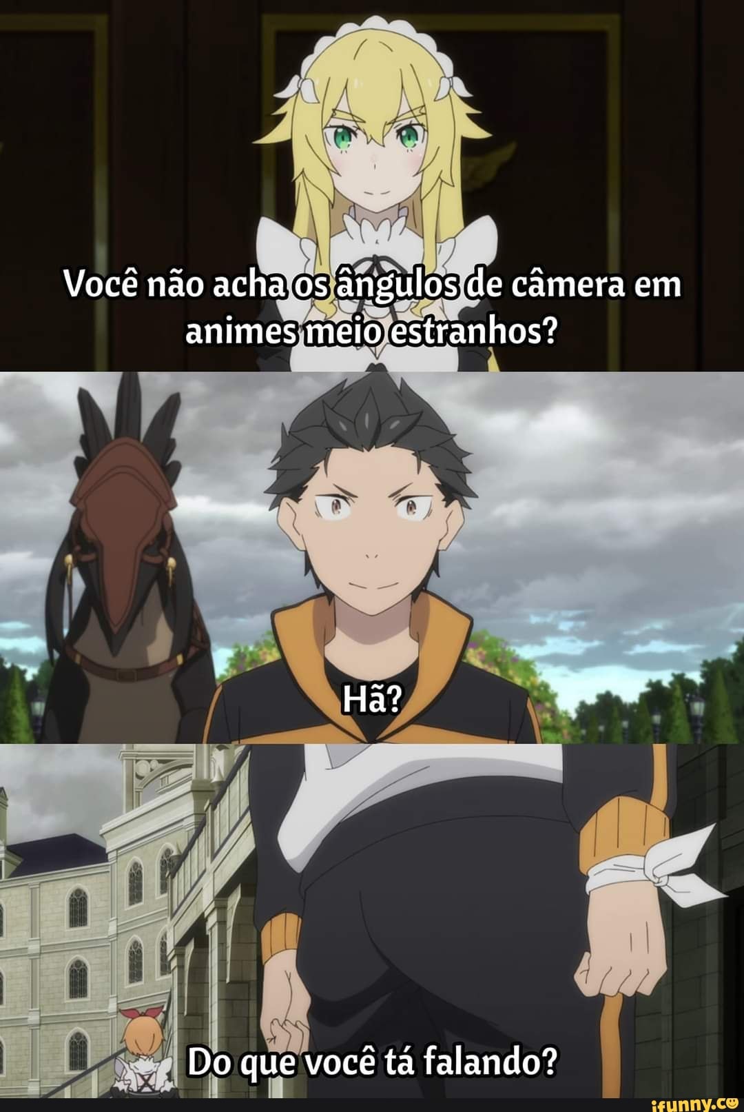 Você não acha os ângulos de câmera em animes meio estranhos?
Ne
Do que você tá falando?