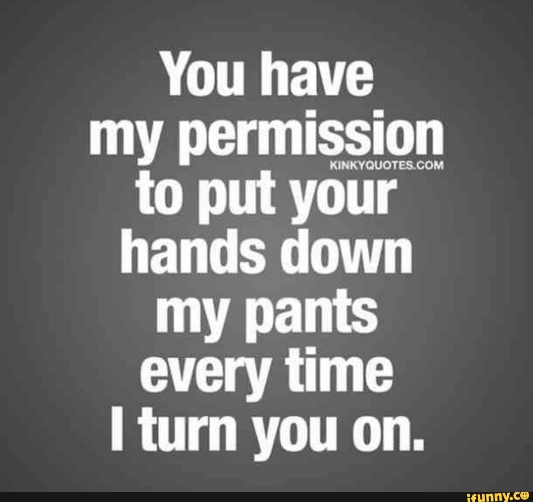 You have my permission to put your hands down my pants every time I turn  you on. - iFunny