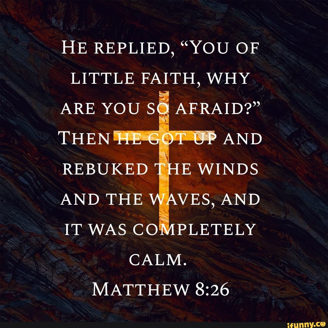 HE REPLIED, "YOU OF LITTLE FAITH, WHY ARE YOU SO AFRAID?" THEN HE GOT