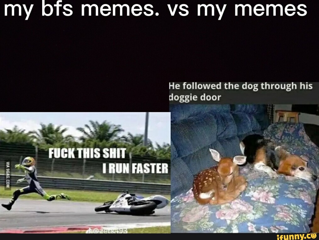 My bfs memes. vs my memes He followed the dog through his doggie door ...