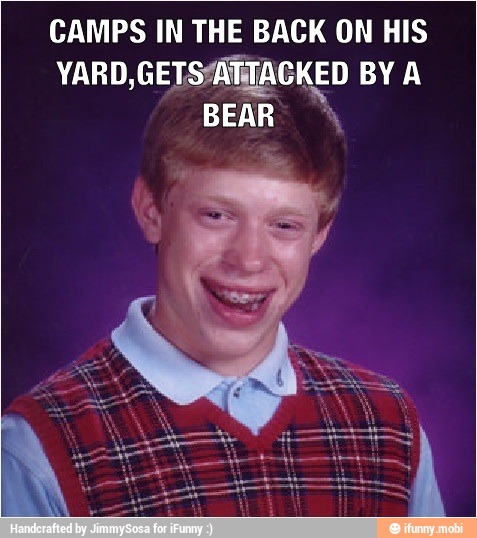CAMPS IN THE BACK ON HIS
,GETS/ATTACKED
BEAR A