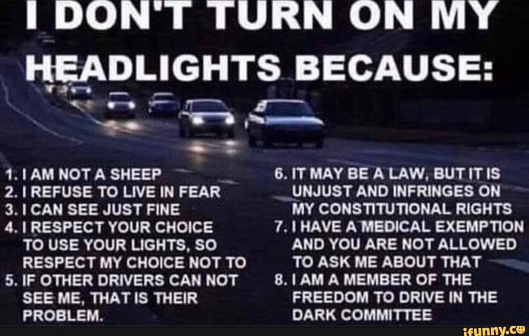 DON T TURN ON MY HEADLIGHTS BECAUSE we . 1.1 AM NOT A SHEEP 6. IT MAY
