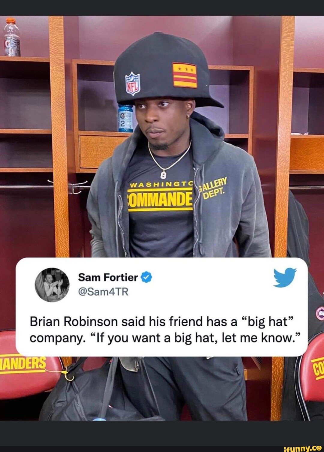 NFL FOX Sports: NFL@ @NFLonFOX Official Brian Robinson said that his friend  has a big hat I company. Can confirm, his friend does good work mi -  iFunny Brazil