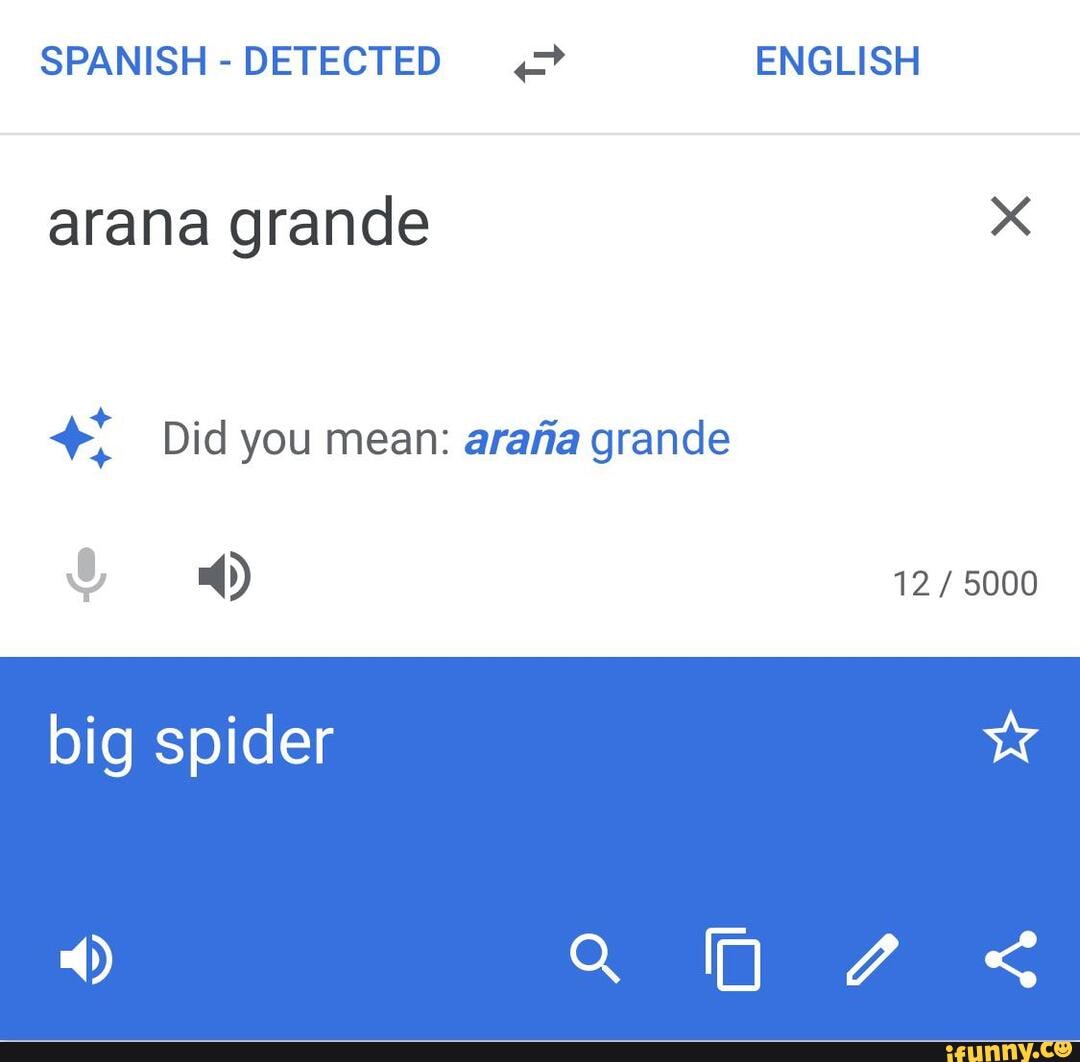 SPANISH - DETECTED ENGLISH arana grande Did you mean: arafia grande G
