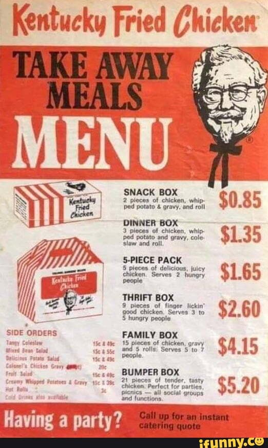 Kentucky Fried Chicken SNACK BOX 2 pleces of chicken, whip 'ped potato