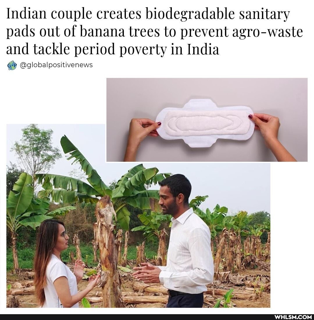 Indian couple creates biodegradable sanitary pads out of banana trees to prevent agro-waste and tackle period poverty in India
@globalpositivenews