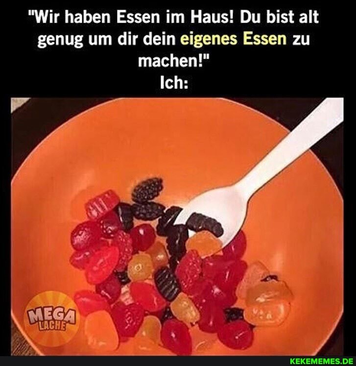 "Wir haben Essen im Haus! Du bist alt genug um dir dein eigenes Essen zu machen!"
Ich:
MEGA