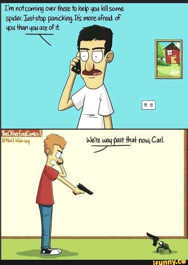 Tm not coming over there to help you kill some
Spider. Juststop panicking. Its more afraid of you than you are of it: