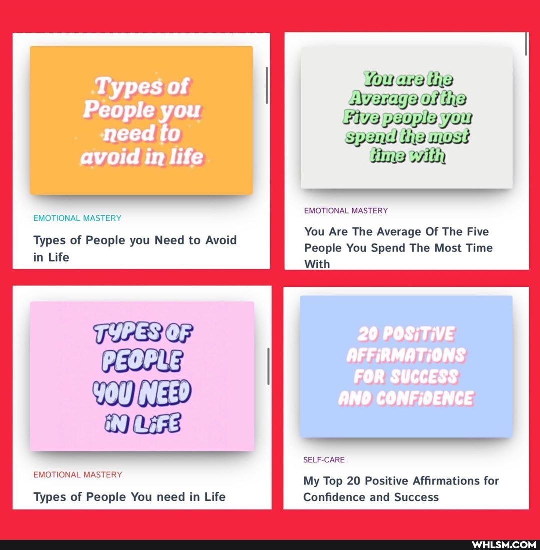Types of
People you
need to
avoid in life
EMOTIONAL MASTERY
Types of People you Need to Avoid in Life
WO CED
EMOTIONAL MASTERY
Types of People You need in Life
uar tie
OF ND Siva psopla you spand tie most
Hime With
EMOTIONAL MASTERY
You Are The Average Of The Five
People You Spend The Most Time
With
20 POSITIVE
AFFIRMATIONS
FOR SUCCESS
ANO
SELF-CARE
My Top 20 Positive Affirmations for
Confidence and Success